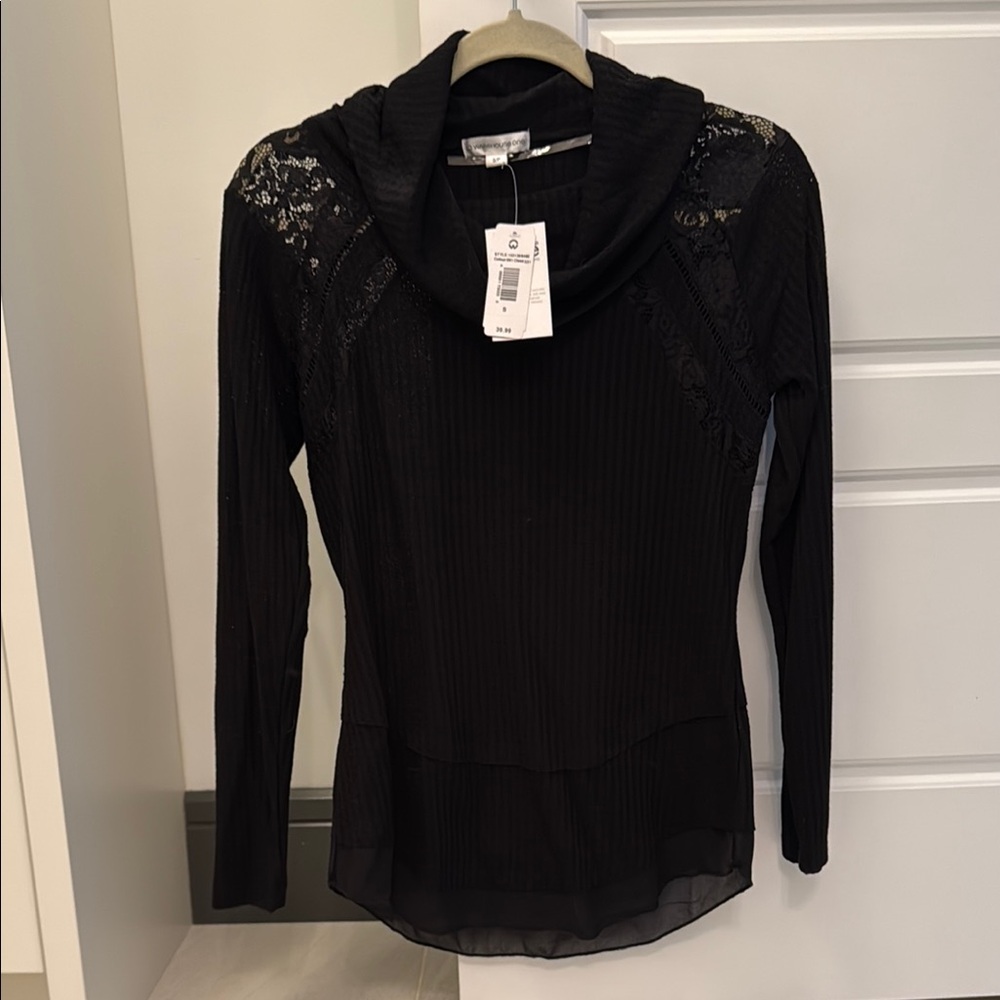 Black Long Sleeve Top with Lace Details